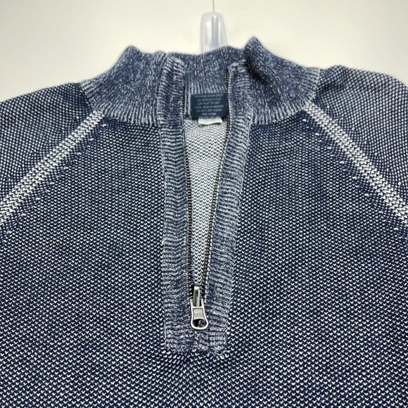 Tailor Vintage Navy Birdseye Quarter Zip Stand Collar Sweater Size Medium - Picture 2 of 9
